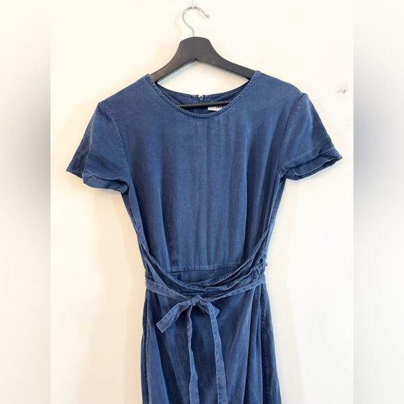 Shaina Mote Miro wrap jumpsuit navy blue 100% lyocell tie waist wide leg minimal - Picture 3 of 12